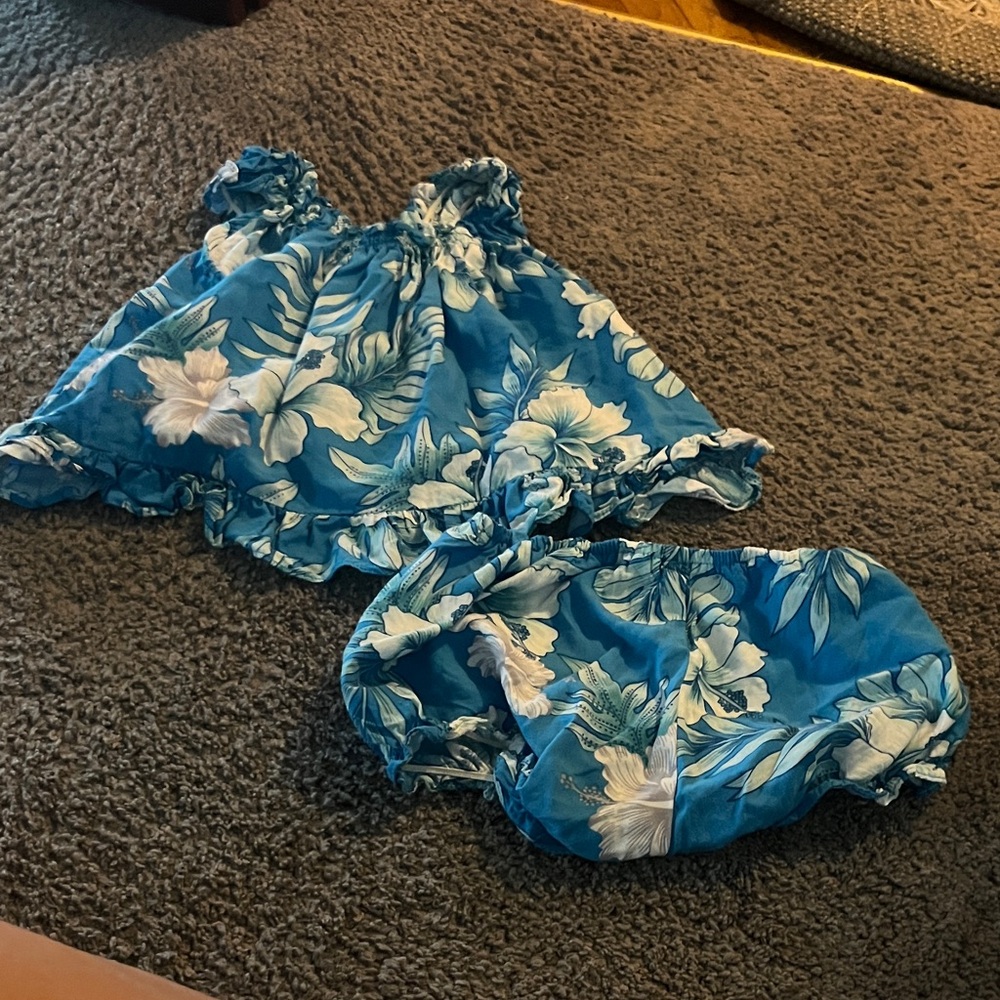 Blue Floral Baby Top and Bloomers